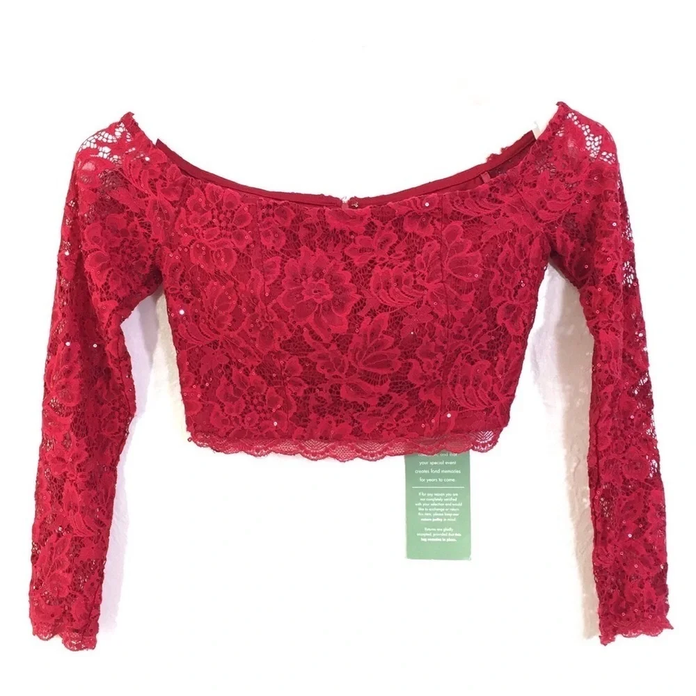 My Michelle Red Lace Sequin Crop Top 11